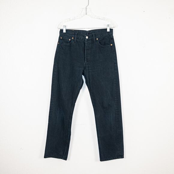 Vintage 90s Levi's 501-0165 Made in UK Black Rigid Denim Jeans 30x30 Button fly